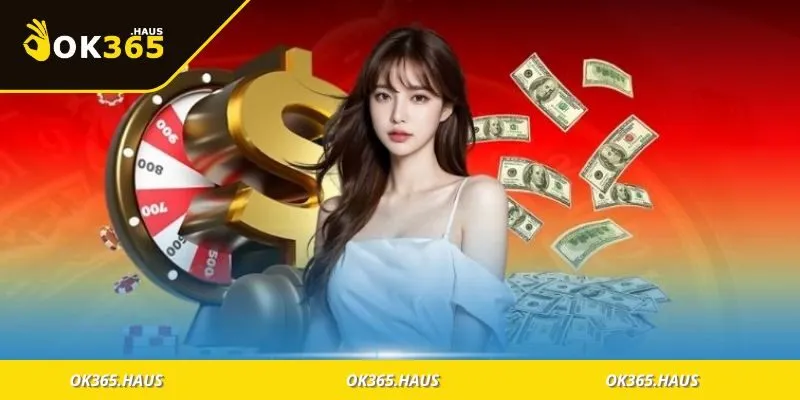 Giao diện chính của Casino OK365 hiển thị trò chơi trực tuyến